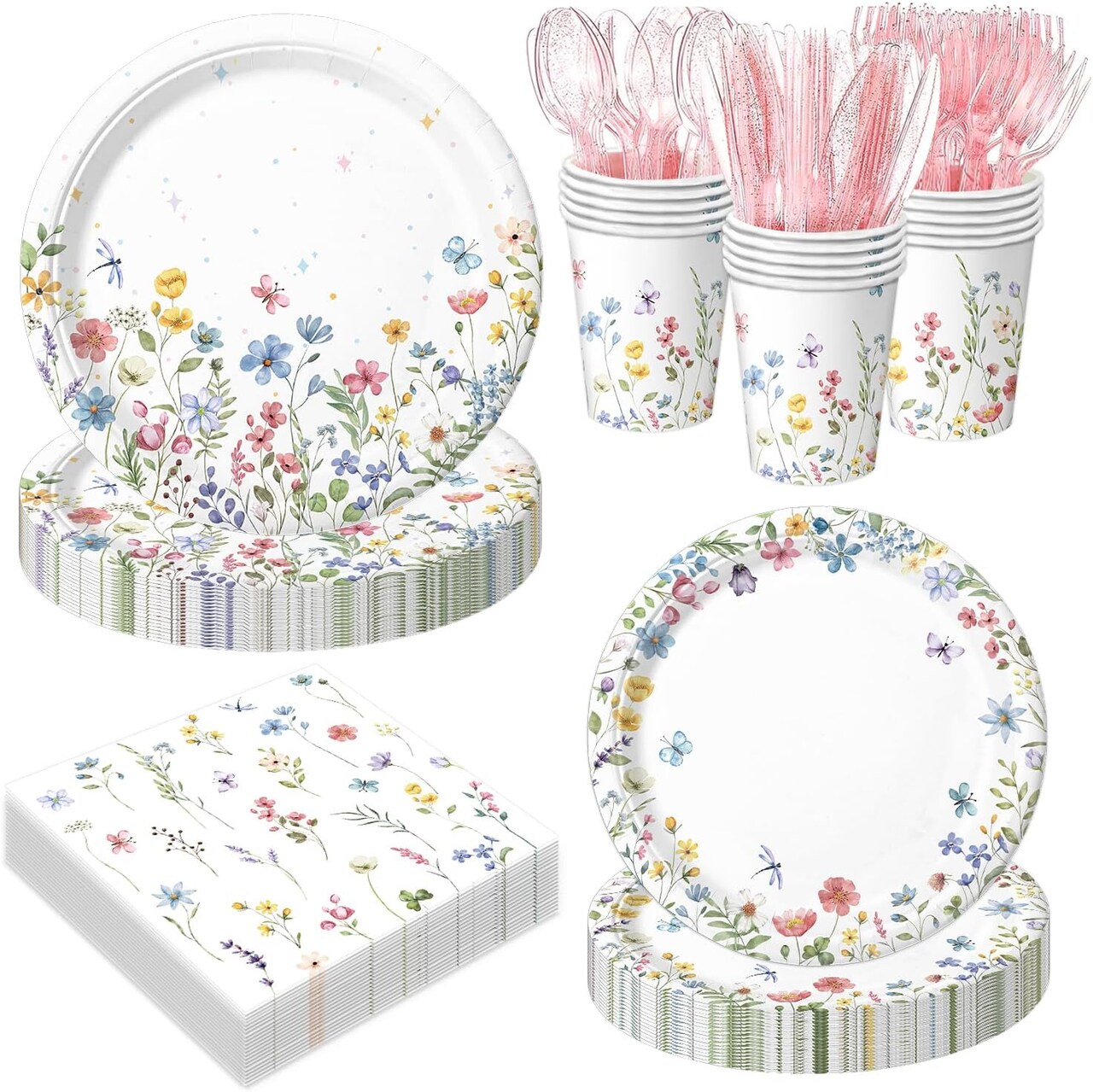 168PCS - Plates, Cups, Napkins, Cutlery for Baby Shower (Multicolor)